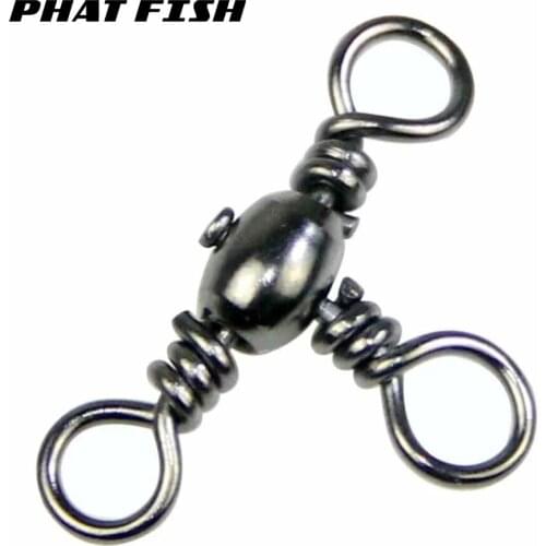 PHAT FISH 50pcs Brass Barrel Cross-Line Swivels 3 Way Connecter Durable Power Up 60kg Saltwater Fishing Accessories