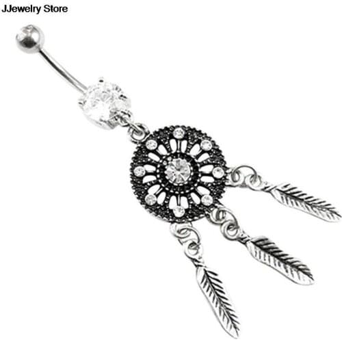 Body piercing Art Body Jewelry Unique style Crystal Gem Dream Catcher Navel Dangle Belly Barbell Button Bar Ring Hot