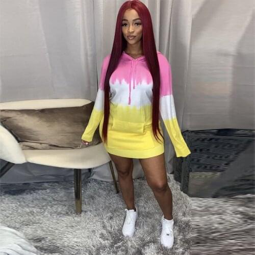 TNNAOFF Gradient Print Hooded Drawstring Mini Dress for Women Fall Fashion Long Sleeve Loose Streetwear Lounge Wear Dresses