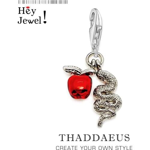 Charm Pendant Snake with Apple,Europe Style Good Jewelry For Women,2017 Club Gift In 925 Sterling Silver Fit Bracelet,Super Deal
