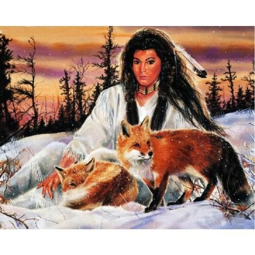 Full square diamond embroidery woman with fox icon diy 5d diamond painting cross stitch sets embroidery beading room decorative