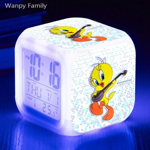 Cute Tweety Alarm Clock 7 Color LED Glowing Digital Alarm Clock For Kids Festival gifts Multifunction Snooze Function Clock