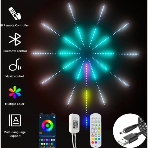 Fireworks LED Strip Light RGB Festoon Fairy Light Music Control Meteor Lamp Marquee Home Christmas Wedding Room Decor Light Tape