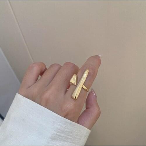 U-Magical Exaggerated Irregular Gold Silver Metallic Geometric Ring for Women Open Adjustable Index Finger Bar Ring Jewelry
