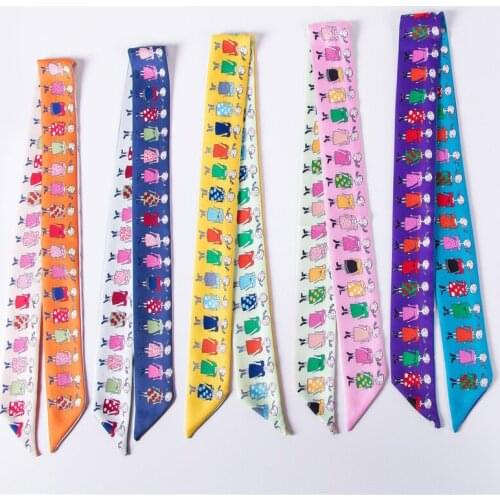 Skinny wrap bag handle scarves cartoon girl luxury brand lady small silk scarf beach shawl womens neck scarf C93
