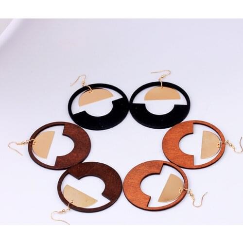 Vintage Black Brown Wooden Earring Fashion Jewelry Gold Round African Ethnic Drop Unique Boho Hoop Dangle Earrings For Women New