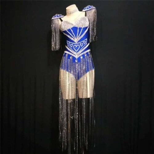 Y32 Party singer stage bodysuit sexy rhinestone short jumpsuit dj perform pole dance dress outfits tassel sleeveless clothing
