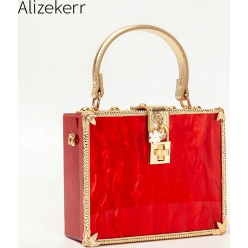 Red Acrylic Box Evening Clutch Bag 2021 New Elegant Designer Luxury Bridal Wedding Purse Ladies Boutique Handbags High Quality