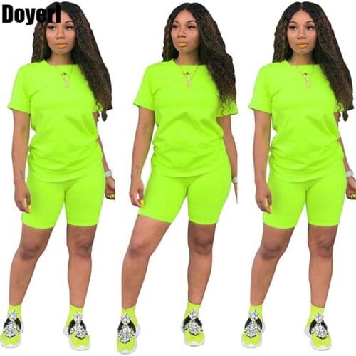 Neon Two Piece Short Set for Women Crop Tops Shorts Set 2020 Women Casual Tracksuits Sweat Suit Summer 2 Piece Women Set Outfit