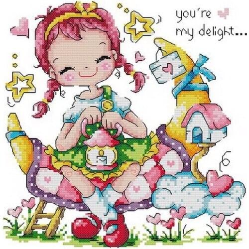 Gold Collection Counted Cross Stitch Kit You Are My Delight Love Korean Cuties Little Girl SO