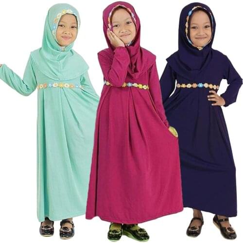 2Pecs Prayer Sets Muslim Girls Hijab Derss Islamic Kids Abaya Niqab Burqa Arab Children Khimar Jilbab Dubai Kaftan Robe Ramadan