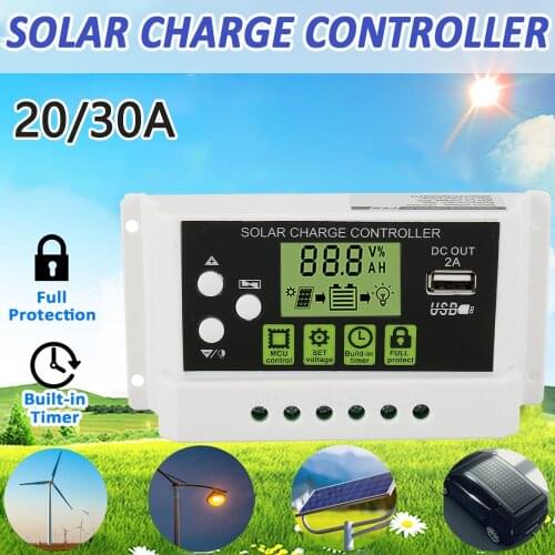 20A 30A Auto Solar Charge Controller Controllers LCD USB 12V/24V Output Solar Panel Battery Charge Controller Voltage Regulator