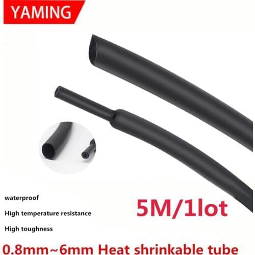 5 METER/LOT DIY Black 2:1 Cable Sleeve 1mm 1.5mm 2mm 2.5mm 3mm 3.5mm 4mm 5mm 6mm Heat Shrink Tubing Tube