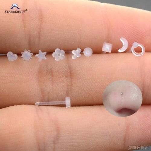 6pcs 20G Soft Clear Heart Moon Star Nose Piercing Stud for Lip Helix Tragus Daith Cartilage Ear Piercing Nariz Acrylic Nose Ring