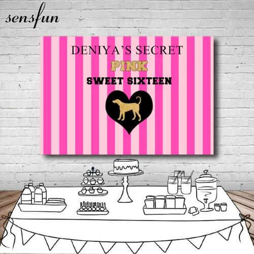 7x5FT Vinyl Girls Sweet 16 Birthday Party Photography Backdrop For Photo Studio Pink Stripes Backgrounds Custom Name