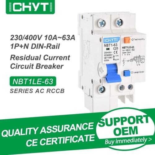 Free Shipping CHYT NBT1LE-63 1P+N 2P 3P+N AC 230V 400V 63A 30mA 6KA Mini Residual Current Circuit Breaker Earth Leakage RCCB