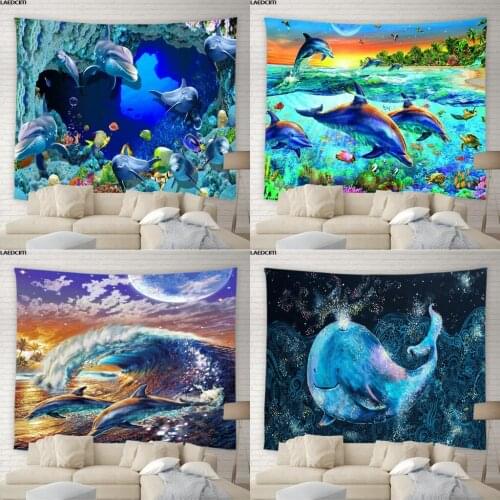 Dolphin Big Tapestry Marine Animal Bohemian Mandala Floral Psychedelic Wall Hanging Tropical Ocean Hippie Child Bedroom Curtain