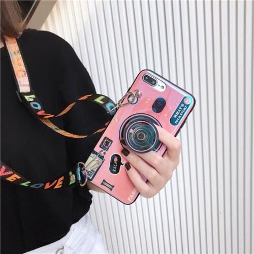 Retro 3D CameraStand Holder Lanyard soft phone case For Samsung Galaxy A5 A6 A7 A8 PLUS A9 2018 A750 J2 J5 Prime J4 J6 J7 PLUS