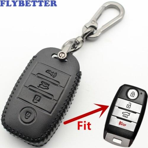 FLYBETTER Genuine Leather 4Button Smart Key Case Cover For Kia Sorento/Optima/Forte/Koup/Soul/Niro/Rio L525