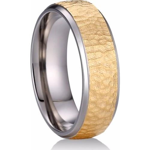 Rose Gold & Gold Color Available 7mm Pure Titanium Ring with Multi-faceted Hammer Finish Comfort Fit Male Female Wedding Band