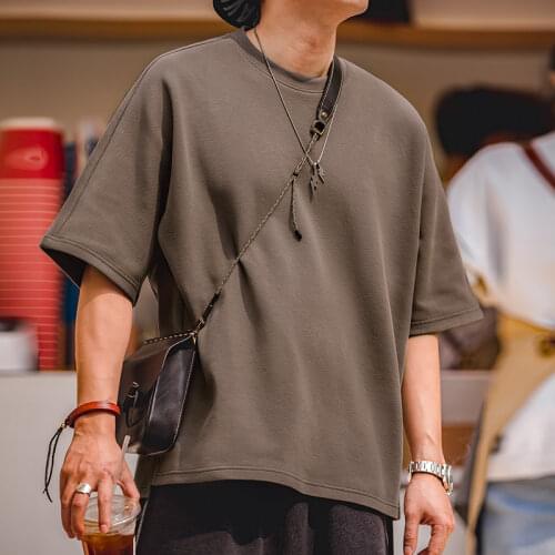 Vintage Air Cotton Mens T-shirts Summer Loose Stitching Non-iron Brethable Short-sleeved Tee Trendy Gray T-shirt