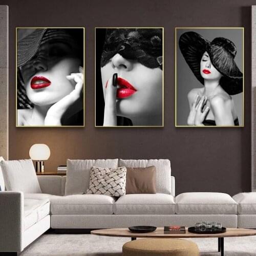 Sexy Red Lips Woman Mural Print Fashion Woman Poster Canvas Art Beauty Wall Picture Painting Modern Home Decoration Cuadros