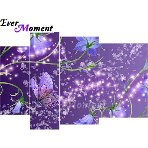 Ever Moment Diamond Painting Multi-picture Floral And Butterfly Purple Full Square Resin Drill Wall Art Decoration Mosaic 1M011