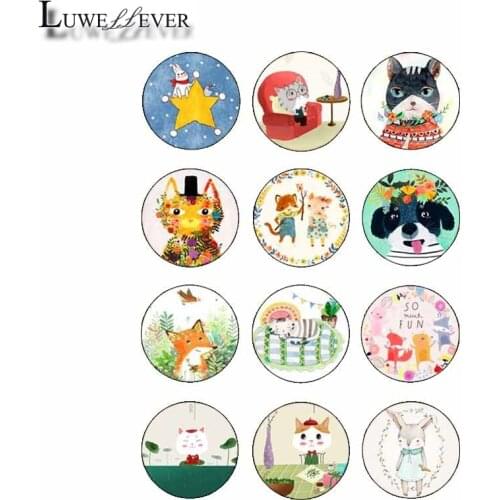 10mm 12mm 14mm 16mm 20mm 25mm 427 12pcs/lot Animal Mix Round Glass Cabochons Jewelry Findings 18mm Snap Button Charm Bracelet
