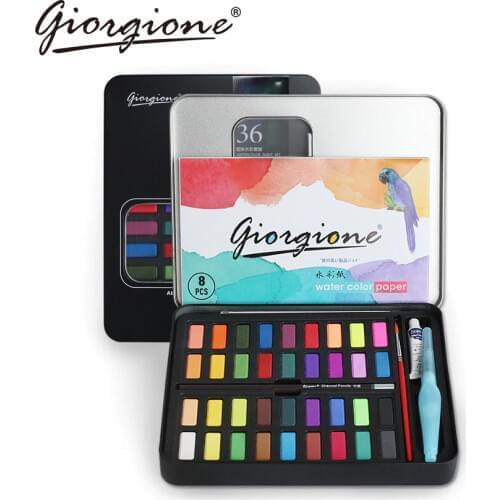 Giorgione 36 48 Colors Watercolor Painting Set Metal Iron Box Pocket Solid Water Color Pigment Paint For Drawing Art Supplies