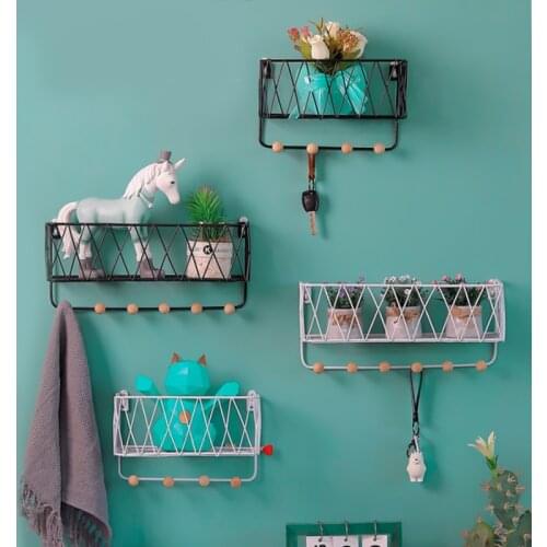 Nordic Simple Grid Wall Shelf Creative Wall Mounted Key Hook Display Stand Living Room Entryway Decoration Book Storage Basket