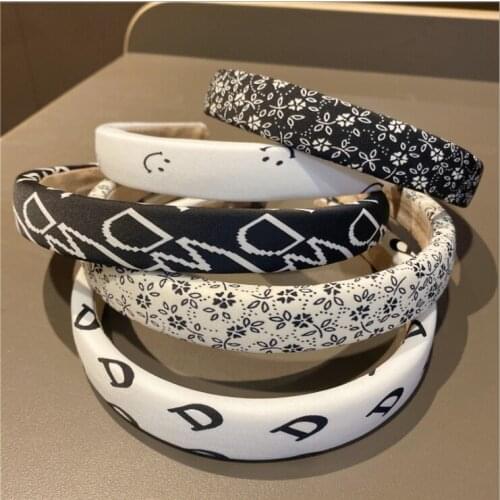 Letter floral hairbands female summer French thin style sponge top temperament black and white retro headbands