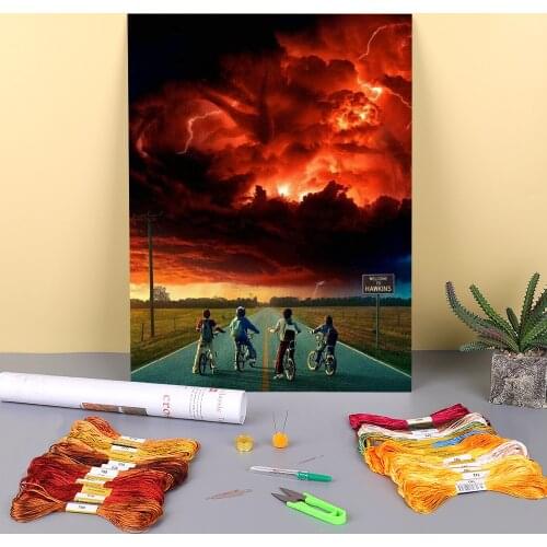 Stranger Things Pre-Printed 11CT Cross Stitch Set DIY Embroidery DMC Threads Painting Needlework Handiwork Handicraft Floss