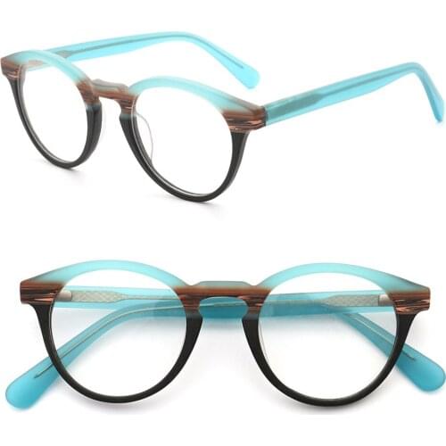 Round Eyeglasses Wood Grain Optical Frame Vintage Men Women Glasses Two-Toned Retro Acetate Rx Prescription Striped JDA3243