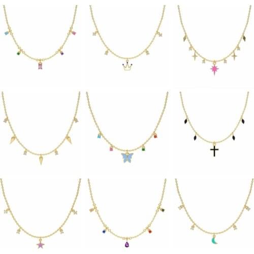 Aide 925 Sterling Silver Multilayer Chain Necklace Colorful Zircon Drop Oil Butterfly Pendant Necklaces For Lovers' Wedding Gift