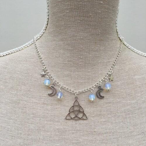Triquetra & Opalite Necklace-Pentagram Necklace-Pagan-Wicca-Witch Jewellery