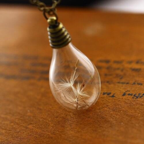 Copper Chain Glass Dried Flower Women Pendant Necklace Real Dandelion Dried Glass Floating Lockets Women Necklaces Jewelry