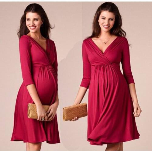 Maternity dresses 2020 new Spring Summer Pregnant Women Ruched Dress Casual Sexy V Neck Solid A-line Dresses hamile elbise