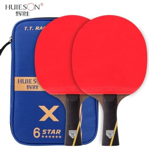 Huieson 6 Star Ping Pong Paddle Carbon Fiber 7 Layers Table Tennis Double Rackets Set Double Face In Rubbers With Storage Bags