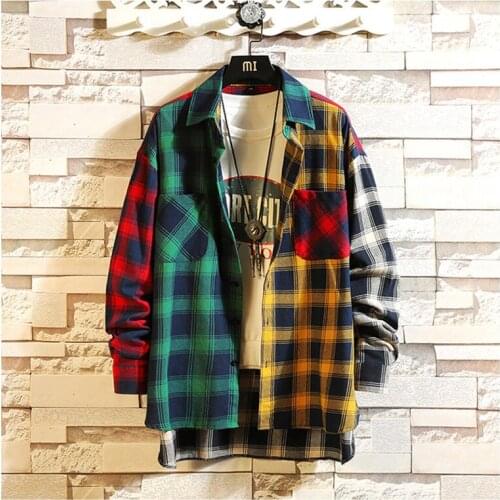 SIPERLARI Korean Plaid Shirts For Men 2020 Fashion Patchwork Long Sleeve Casual Shirt Hip Hop Streetwear Man Blouse