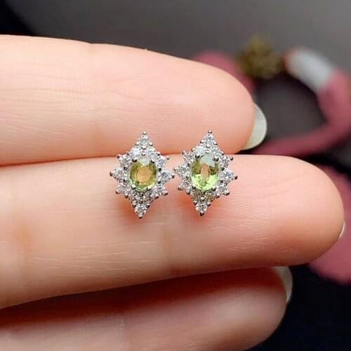 Natural real yellow green sapphire stud earring Per jewelry 0.55ct*2pcs gemstone 925 sterling silver Fine jewelry T29309