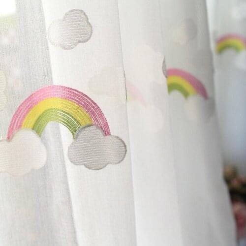 Rainbow Curtain Gauze Curtain Pastoral Embroidery Boy and Girl Childrens Room Curtains for Living Dining Room Bedroom