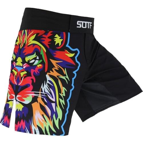 SOTF Color Tiger Print Breathable Fitness Ferocious mma shorts Fighting Tiger muay thai boxing shorts kickboxing sanda short mma