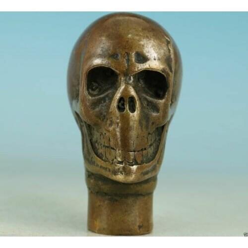 Old Bronze Skull Statue Cane Walking Stick Head