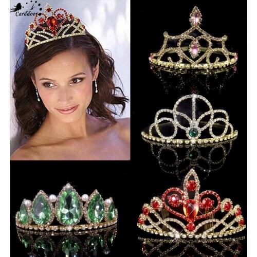 Carddoor Crystal Bridal Tiaras and Crowns Rhinestone Gold Princess Tiara Wedding Hair Accessories Birthday Prom Hair Ornaments