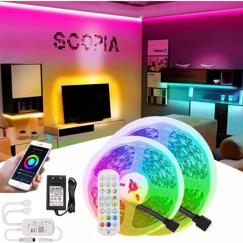 20M 10M 2835 RGB LED Strip Light IP65 Waterproof Diode Tape 5M Flexible Led Ribbon IR Remote or WIFI Compatible + DC 12V Adapter