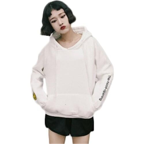 Spring Autumn Women Hoodies Casual Large Size Fenale Sweatershirt Long Sleeve Cotton Pullover O-neck White letter hoodies J729