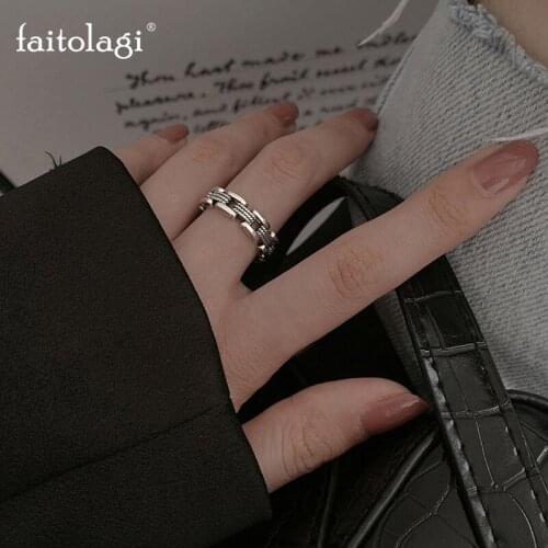 Vintage Link Chain Open Rings Silver Color Hollow Joint Ring Punk Geometric Adjustable Ring Women Girl Finger Rings Jewelry