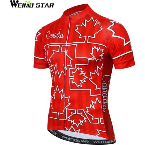 Weimostar 100% Polyester Cycling Jersey Men Summer Canada Team Downhill Bicycle Clothing Short Sleeve Road MTB Bike Jersey Shirt