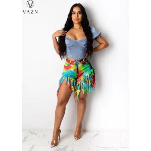 2021 fashion hot sale summer women street hip hop style short pants buttons high waist pockets tassel denim short pants