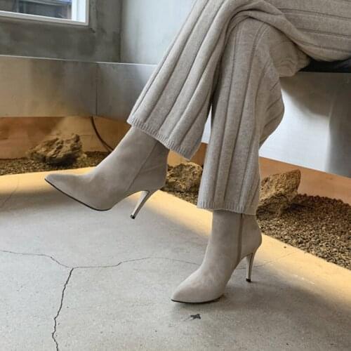 2020 Autumn and Winter High Quality Leather Boots Women Pointed Toe Pumps Heels Fashion Ladies Party Shoes Size 33-42